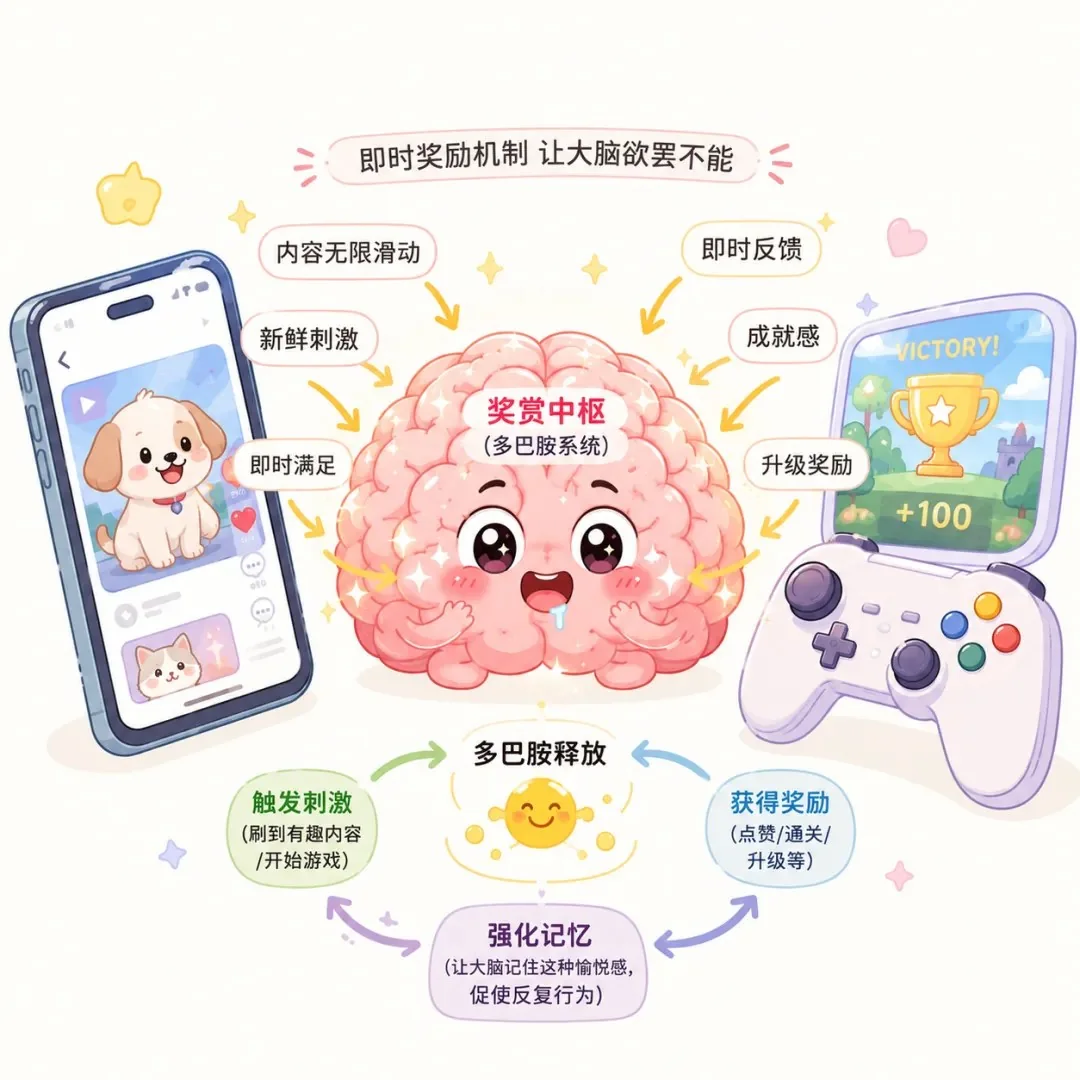 手机游戏和短视频持续提供即时奖励