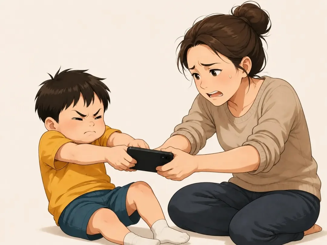 家长和孩子争抢手机形成对抗