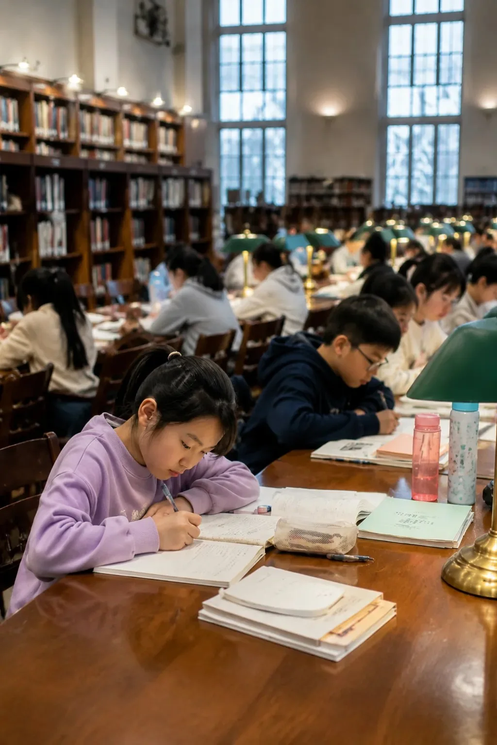 孩子在图书馆保持阅读和学习节奏