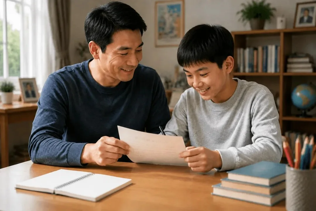 家长陪伴孩子共同查看并执行手机使用安排